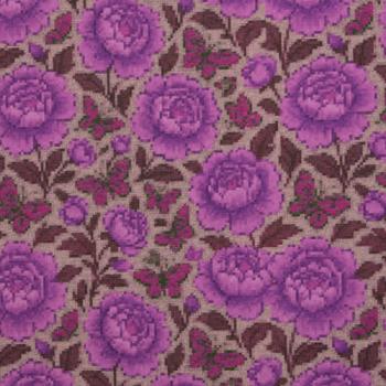 Samt Chenille mit gemalten Rosen in Lila auf Beige